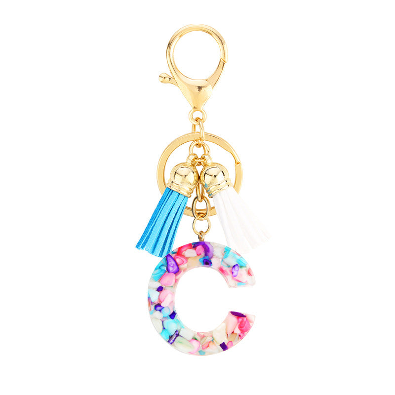 Resin English Letters Keychain Pendant With Tassel Bag Ornament Accessories