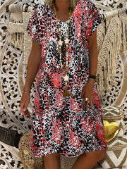  Casual Dress Women's Plus Random Print V Neck Medium Stretch Dress