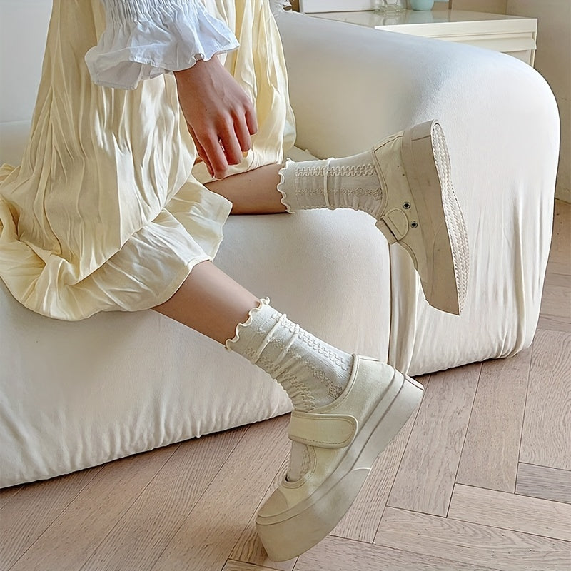 5 Pairs 3D Textured Sweet & Ruffle Women's Stockings
