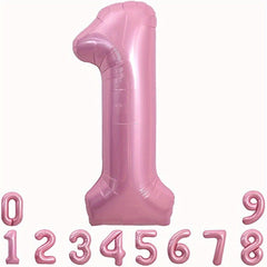 40 Inch Macaron Pink Number Balloons 0-9 with Ribbon & Straw