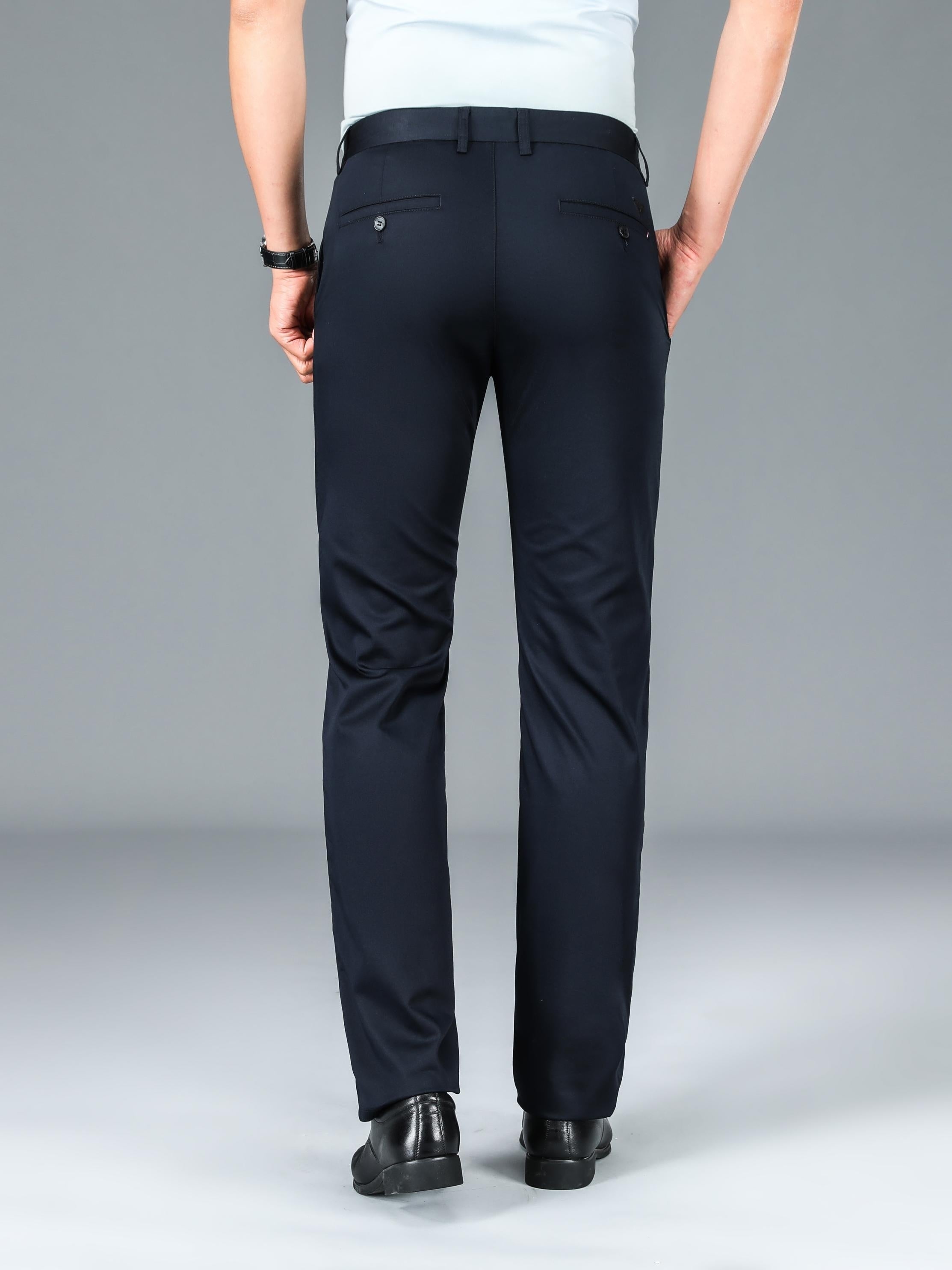 Men's Warm Thick Dress Pants - Solid Color Stretch Formal Business Pants