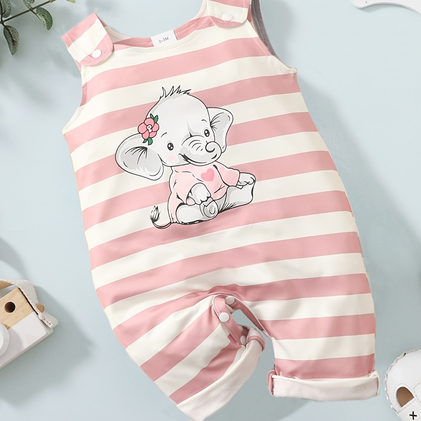 Baby Girls Striped Elephant Romper Sleeveless Soft Comfortable