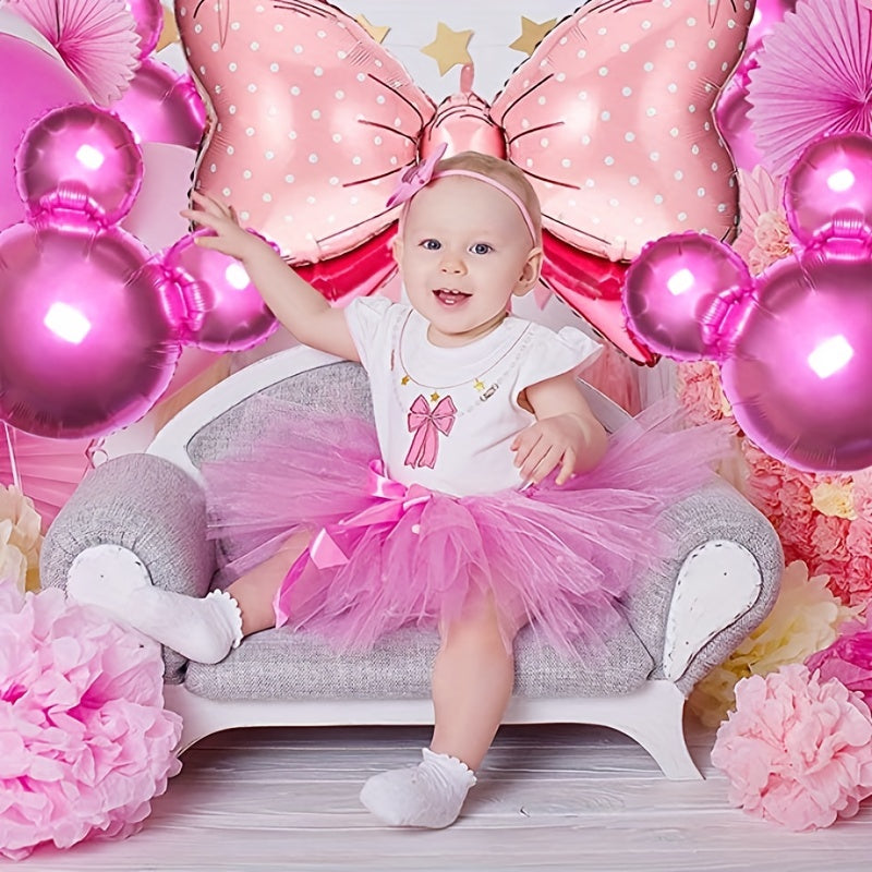 6pcs Character Birthday Balloons Pink Bow Foil Balloons for Baby Shower