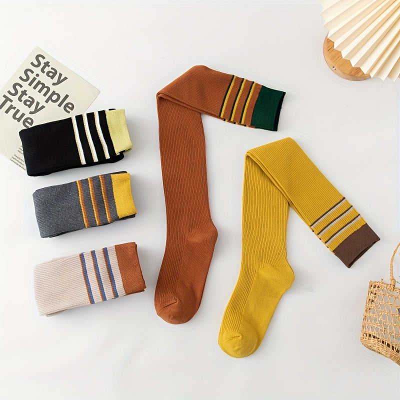 5 Pairs Striped Thigh High Socks Women's Stockings