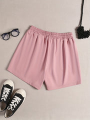 Women's Plus Pumpkin & Puppy Print Drawstring Elastic Waist Shorts