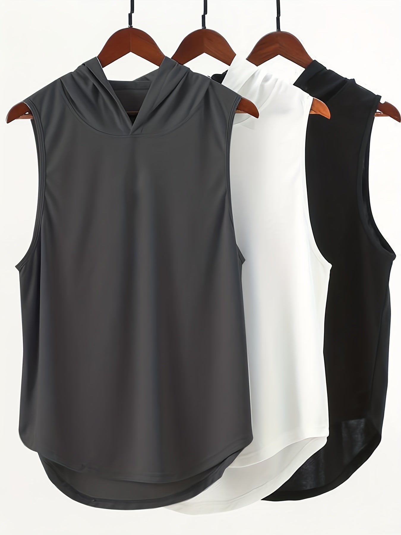 Men's Solid Hooded Tank Top Quick Dry Sleeveless Shirt