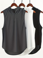Men's Solid Hooded Tank Top Quick Dry Sleeveless Shirt