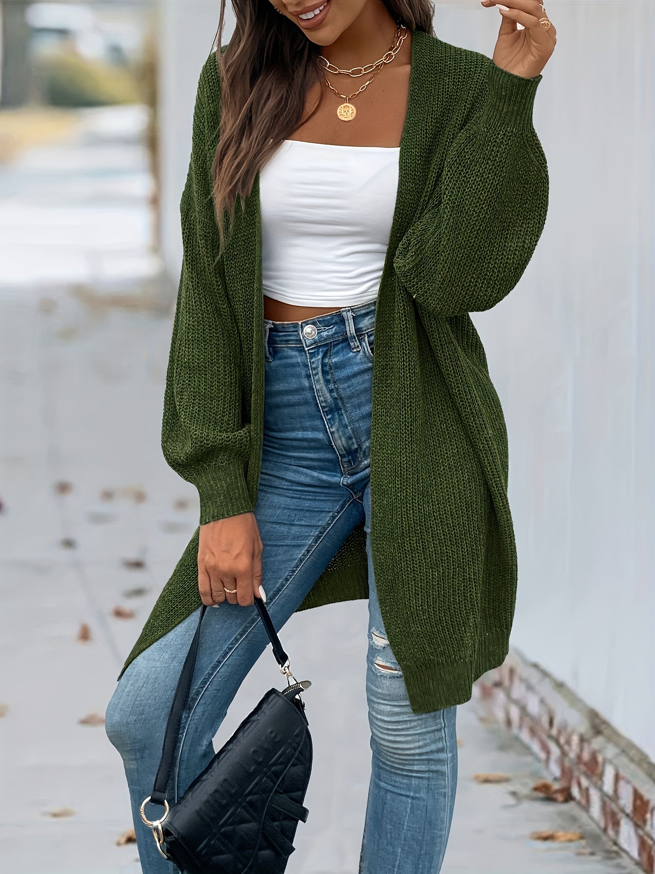 Vintage Open Front Cardigan Long Sleeve Sweater