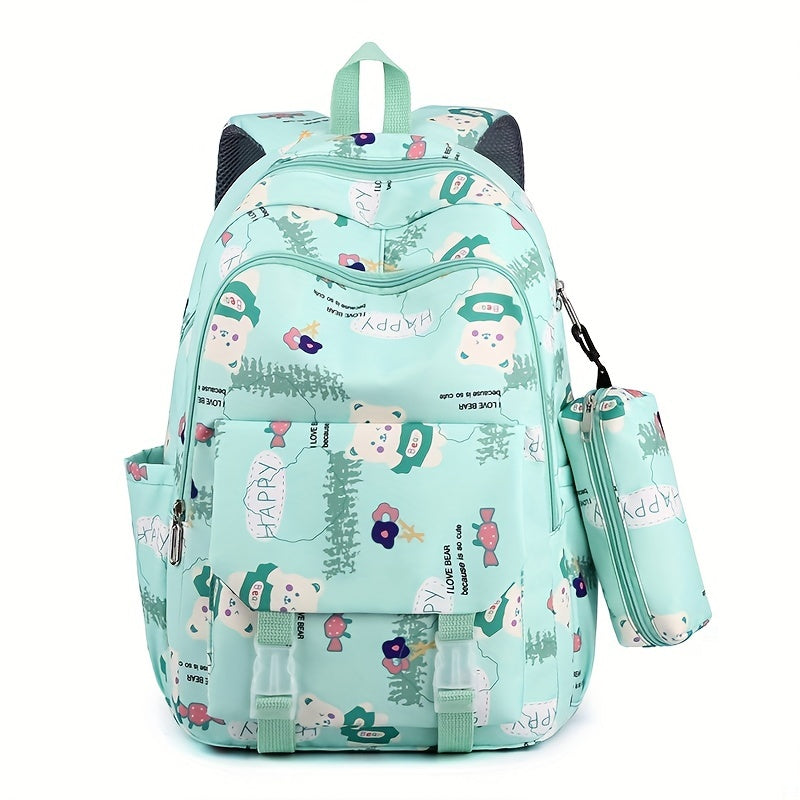 Large Capacity Backpack With Pen Bag Cartoon Bear Lightweight Waterproof