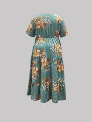 Floral Print Maxi Dress Short Sleeve