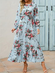  Floral Print Long Sleeve Maxi Dress