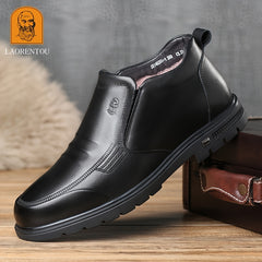 LAORENTOU Men's Leather High Top Fleece Slip On Dress Shoes For Winter