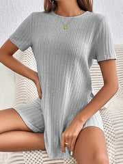  Ribbed Short Sleeve Top & Shorts Set
