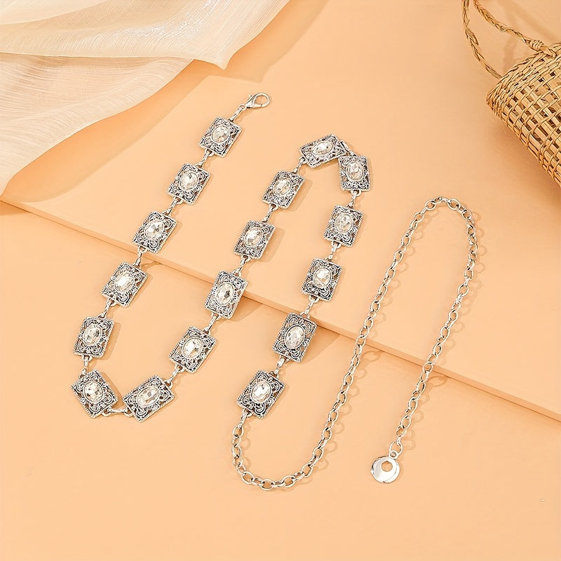 Boho Rhinestone Waist Chain Belt for Women