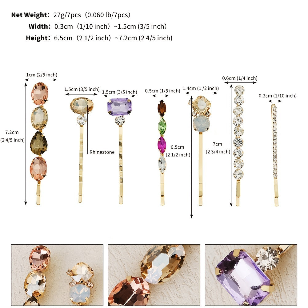 7pcs Rhinestone Hairpin Golden Hair Clip for Girls