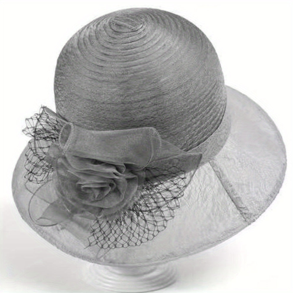 Breathable Organza Sun Hat with Flower Decor Mesh Bucket Hats