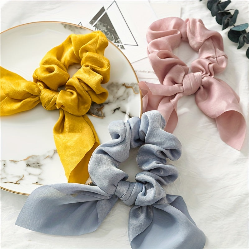 Fabric Hair Tie Long Ribbon Bowknot Scrunchie Ponytail Holder for Women Girls