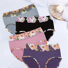 4 Pack Plus Size Panties Set Women's Soft Floral Print Stretch Underwear