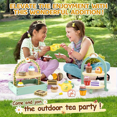 Wooden Tea Party Playset with Kitchen Accessories for Ages 3