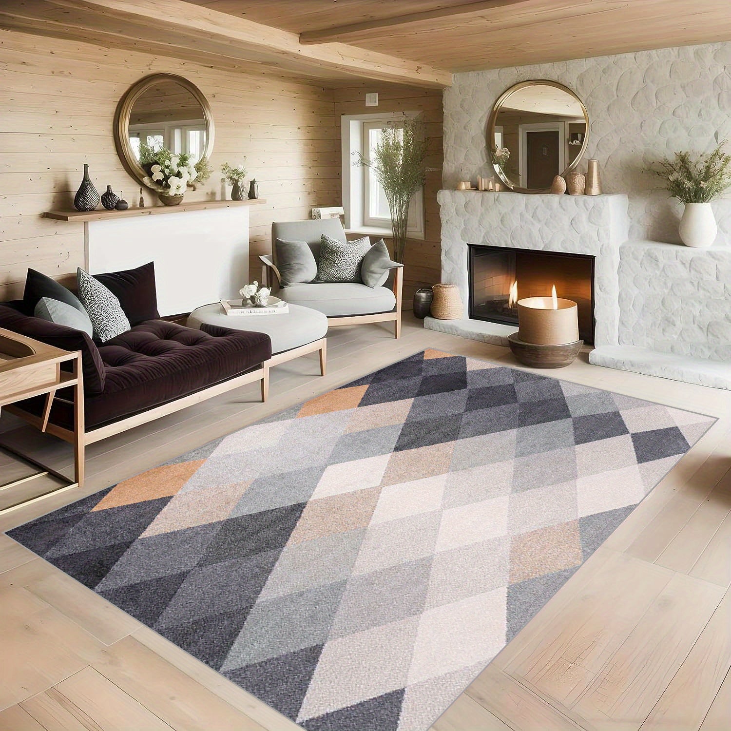 Geometric Absorbent Non Slip Rug Soft Faux Sheepskin Floor Mat