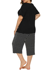  Kitten Print Pajamas Set Soft Short Sleeve T shirt & Shorts 2pcs Set