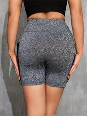High Waist Yoga Shorts with Pockets Graffiti Print