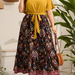  Colorblock Floral Print Knot Front Maxi Dress