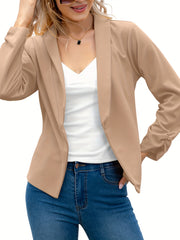 Long Sleeve Open Front Lapel Blazer & Stylish Tops For Office