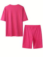 Faith & Cross Print 2pc Set Crew Neck T Shirt & Shorts Women's Outfit