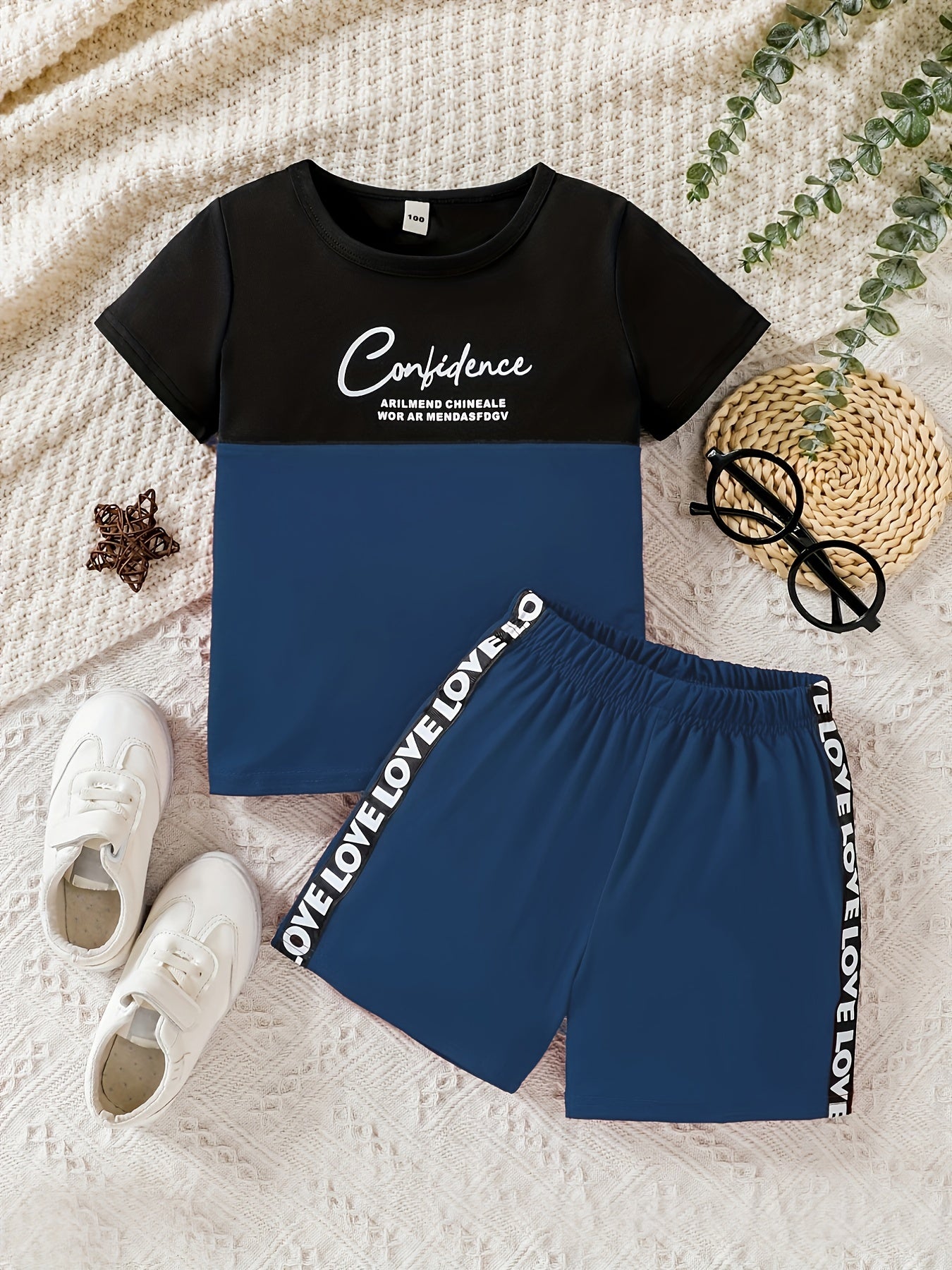 Boys Block Letter Outfit Shorts & T-shirt Casual Summer Clothes