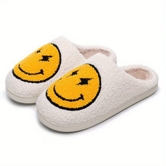 Women's Lightning Smile Face Slippers Warm Closed Toe Plush Home Shoes