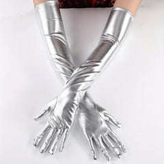PU Leather Punk Long Gloves Gothic Bright Gloves Dance Gloves