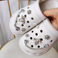 12pcs Shoe Charms Set with Pearls and Accessories for Women's Cross Hole Shoes