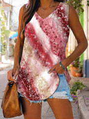  Colorblock Stripe Print V Neck Tank Top