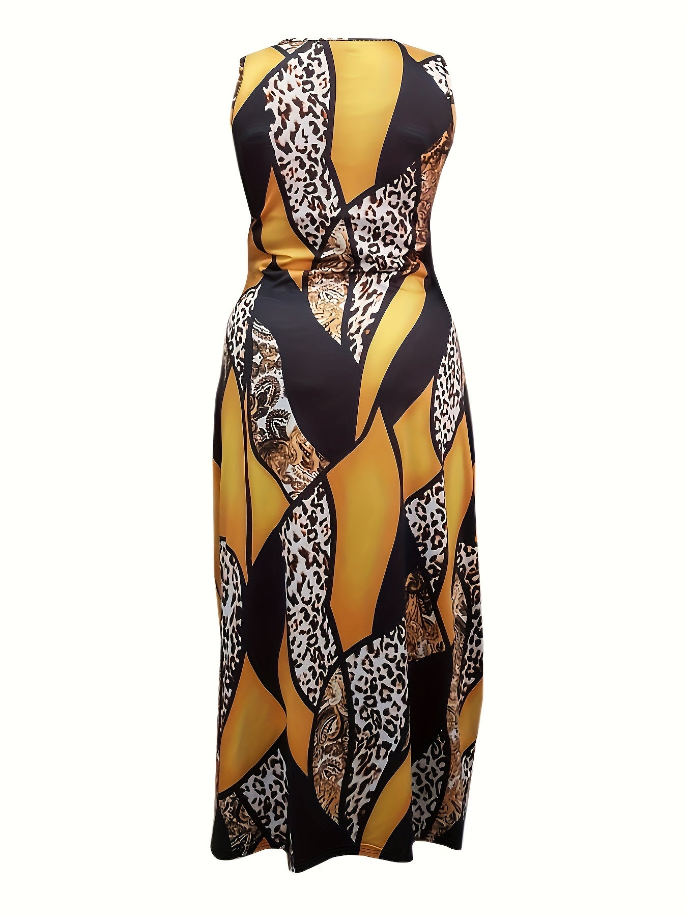  Baroque Print Round Neck Maxi Tank Dress