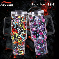 Aeyeele 40oz Skull Series Water Bottle Tumbler With Lid And Straw