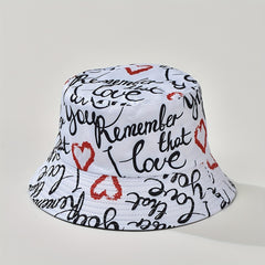 Paisley Print Bucket Hat Letter Graffiti Print Basin Hat Casual Sunscreen Fisher
