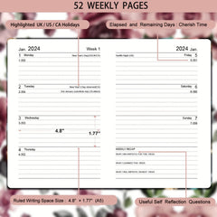 A5 Week To View Diary Jan-Dec Faux Leather Hard Cover