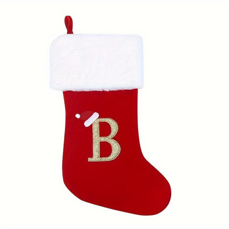50cm Red Velvet Initial Christmas Stockings Embroidered Letter Stockings