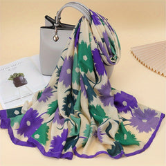 Boho Flower Print Scarf Double Shawl Classic Head Wrap