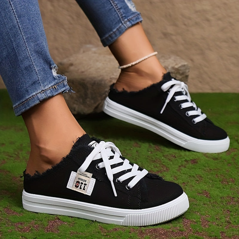 Women's Canvas Lace Up Mule Sneakers Lightweight & Comfortable Shoes