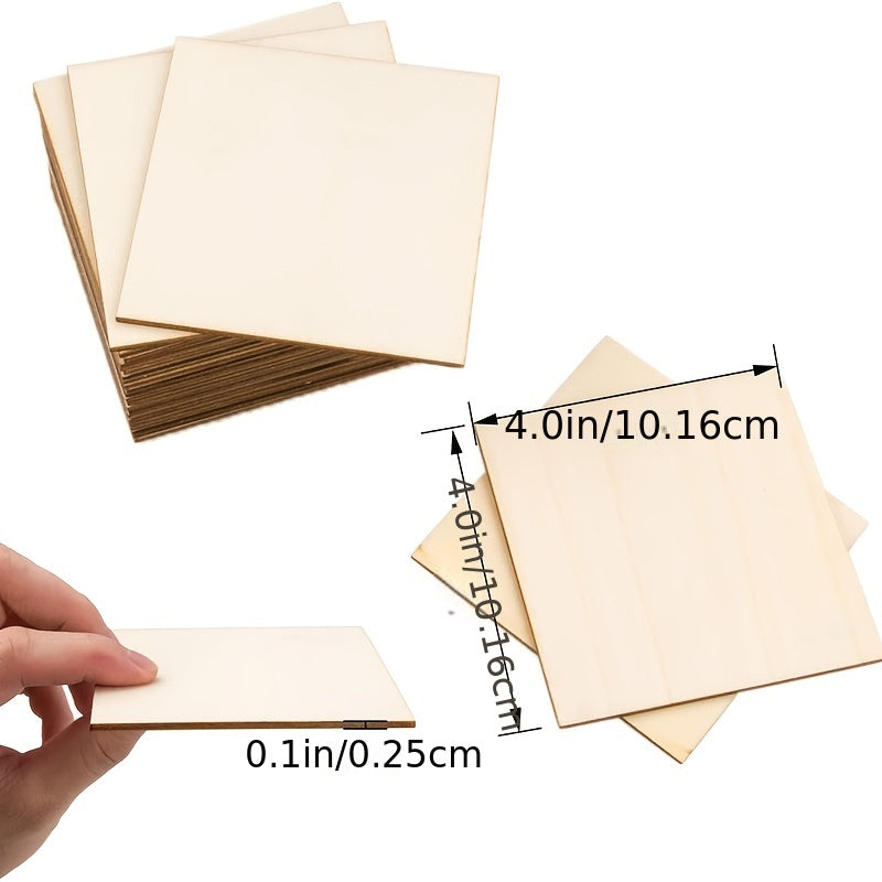 30pcs 10x10cm Blank Wood Squares DIY Crafts Painting Coaster Making