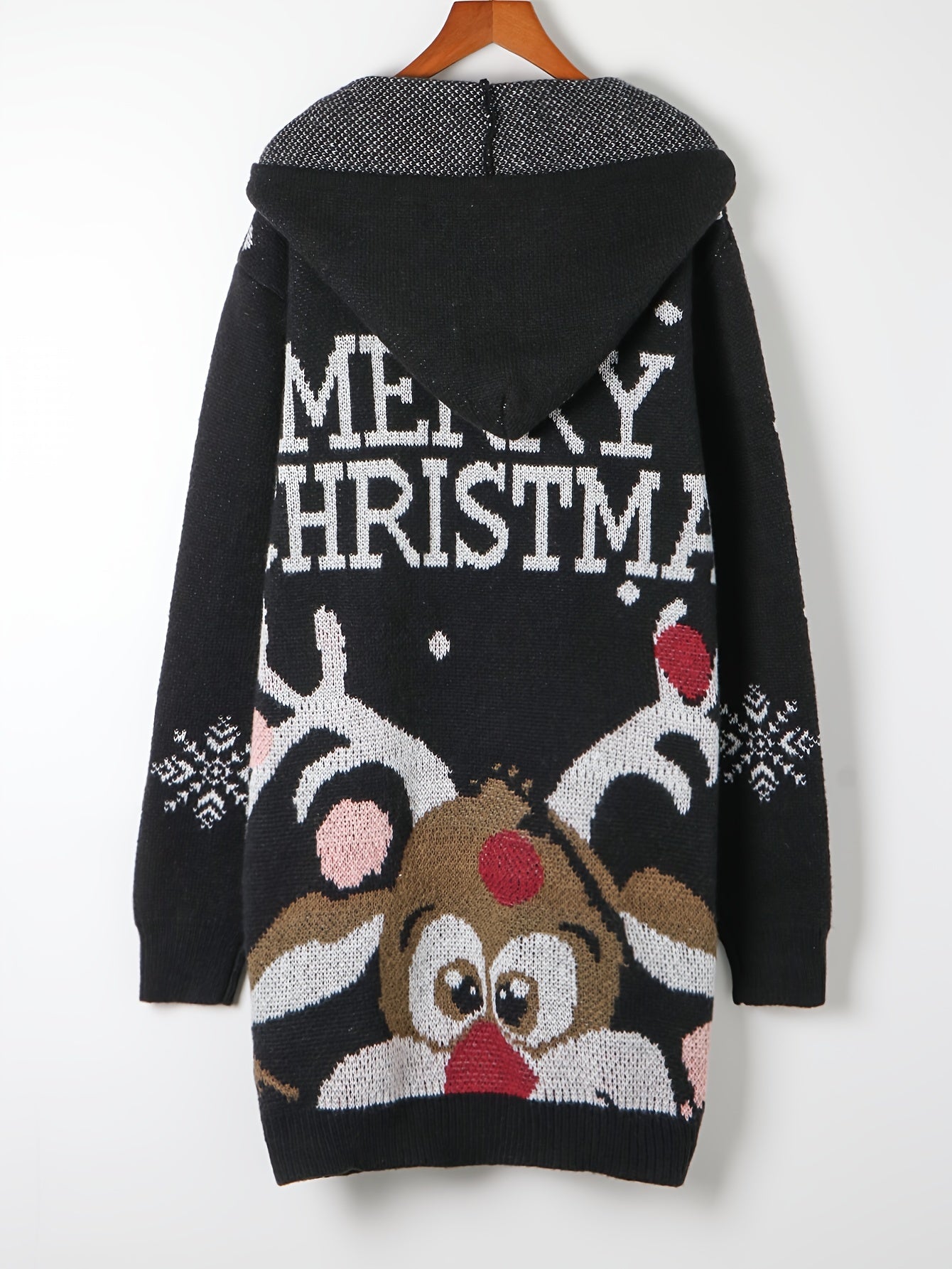 Christmas Elk Print Hooded Sweater Dress for Women