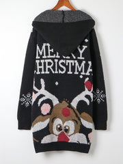  Christmas Elk Print Hooded Sweater Dress for Women