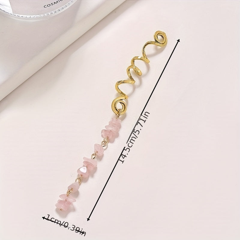Braided Hair Ring Natural Stone Pendant Hair Ring Dreadlock Braid
