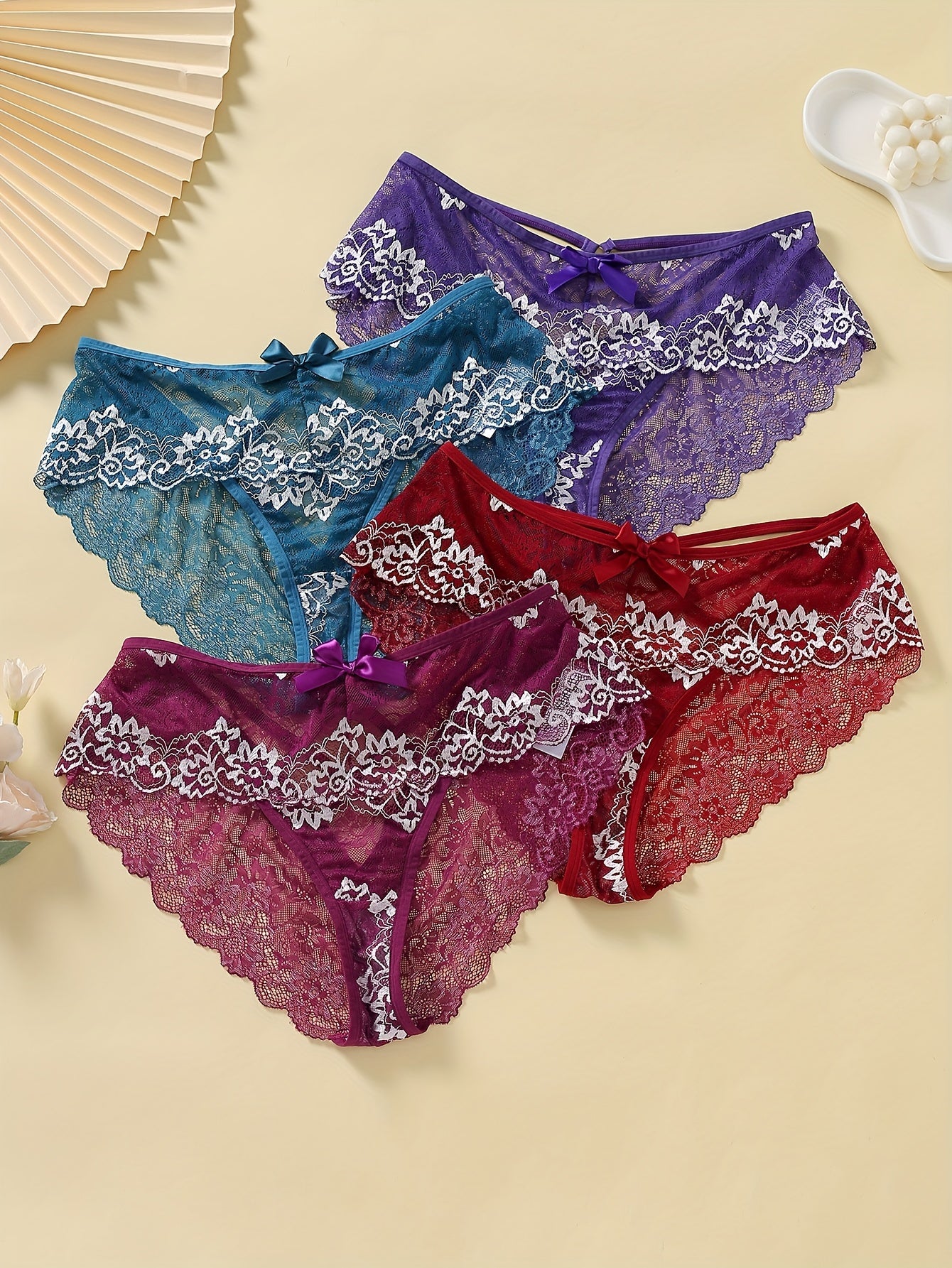 4-Pack Plus Size Sexy Floral Lace Briefs Set Women's Pantie