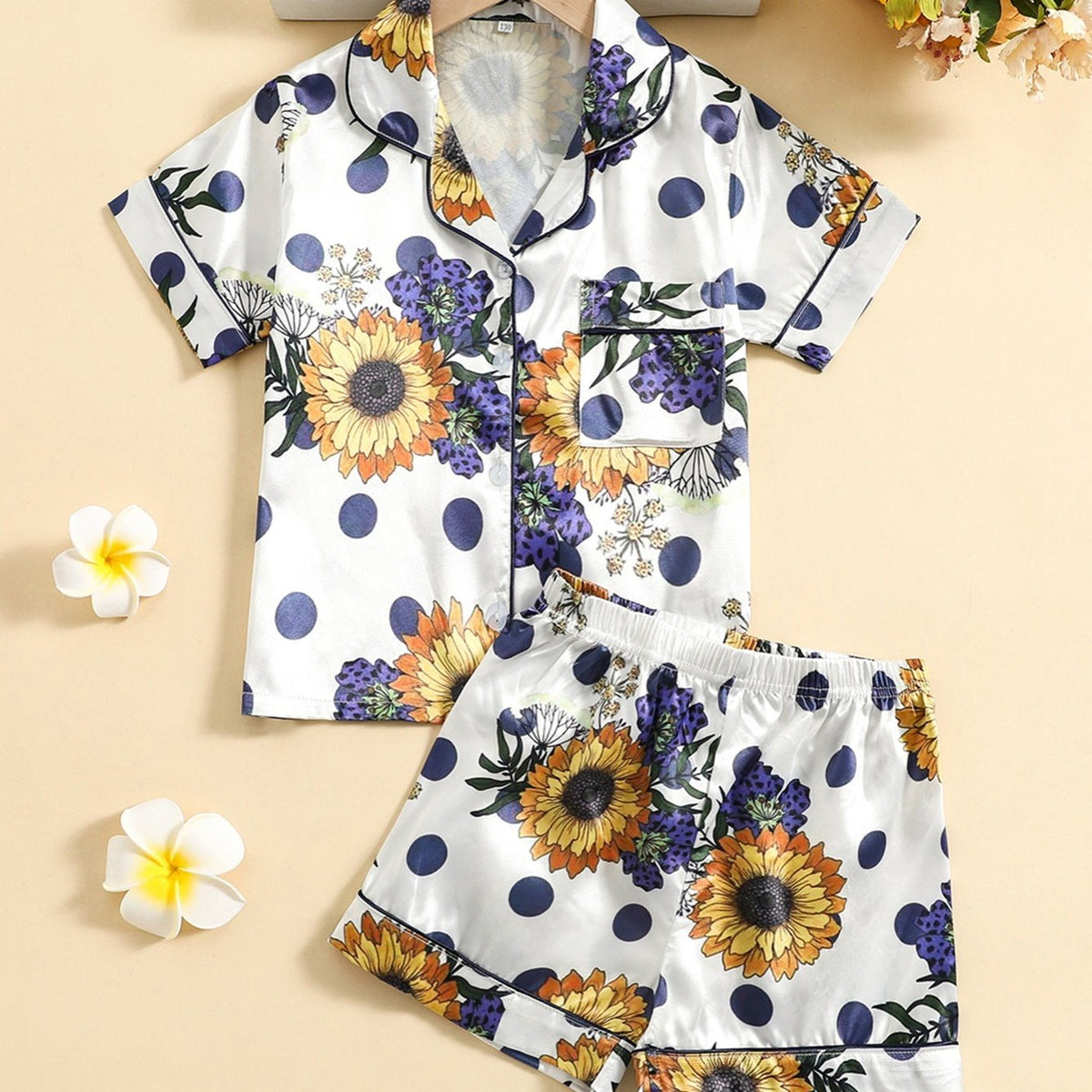 Girls Sunflower Print Top & Short Pants Loungewear Set