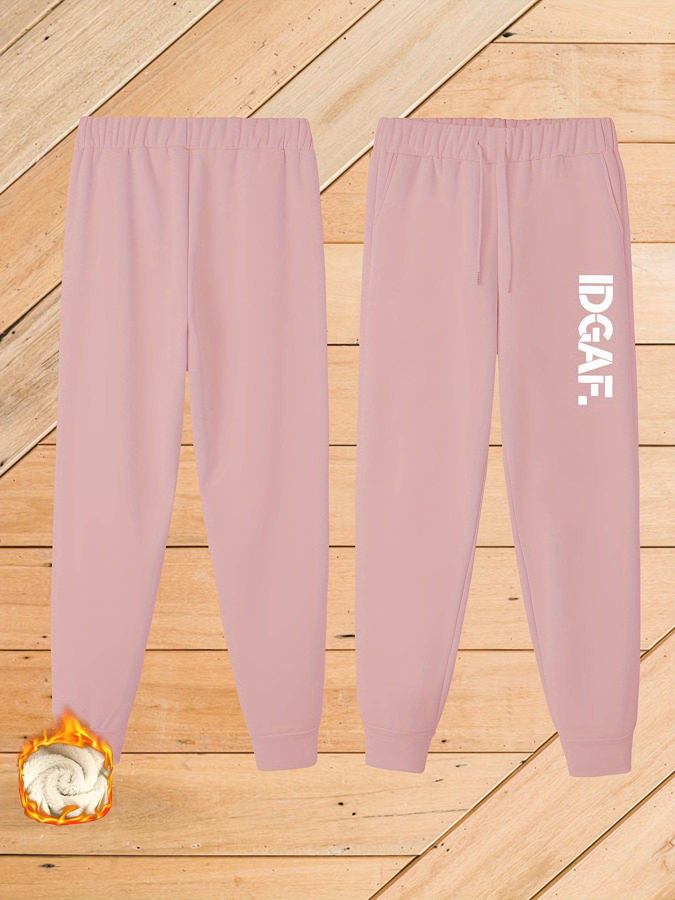 Women's Plus Letter Print Fleece Liner Elastic Drawstring Harem Trousers