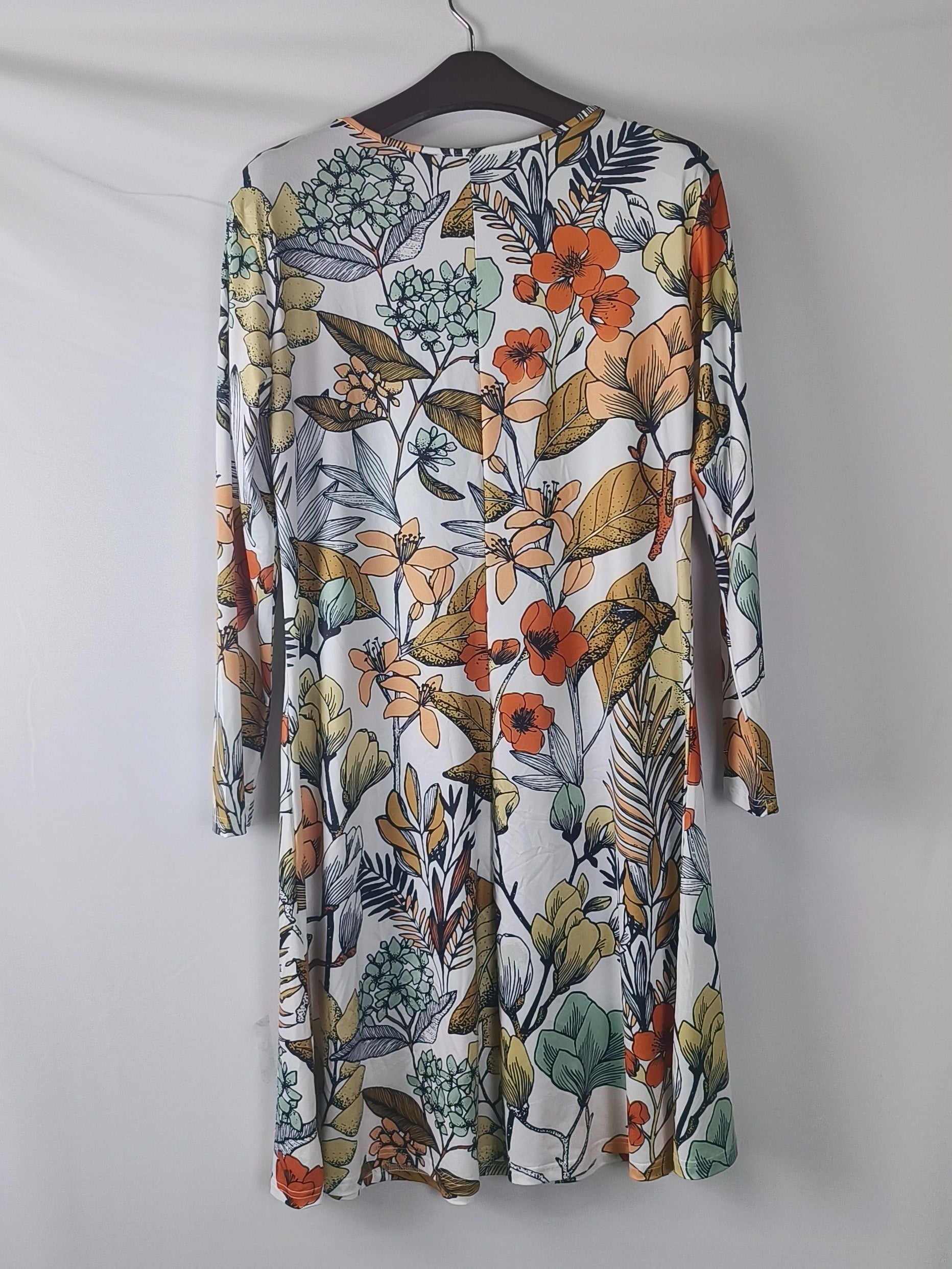  Casual Dress Women's Allover Print Long Sleeve V Neck Mini Dress