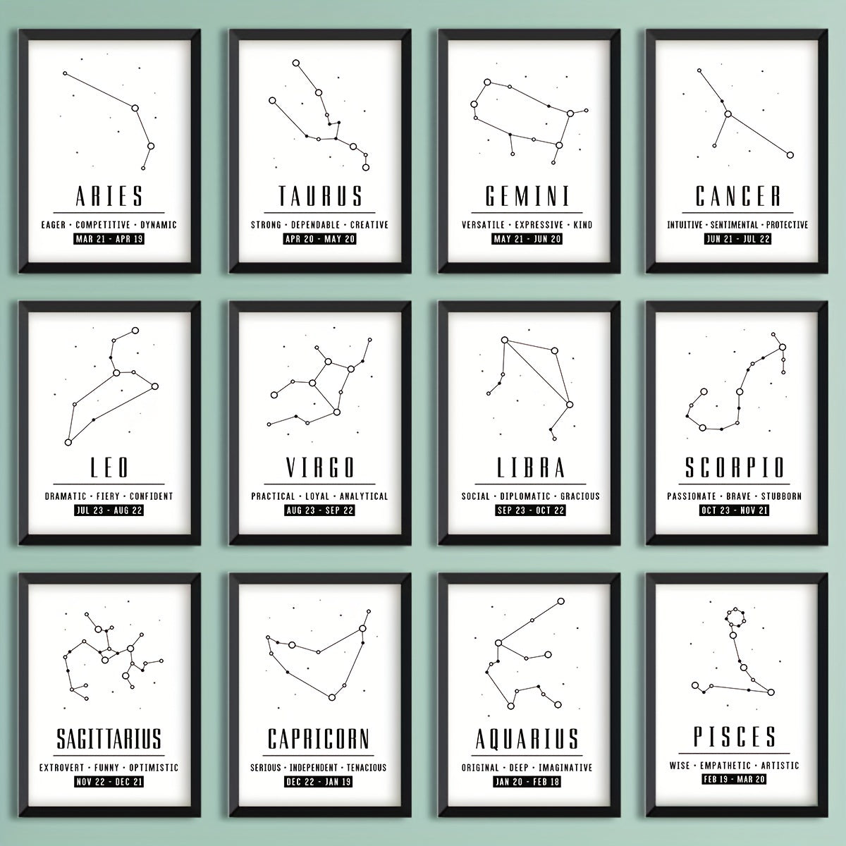 Zodiac Wall Art Minimalistic Posters Home Decor Gift